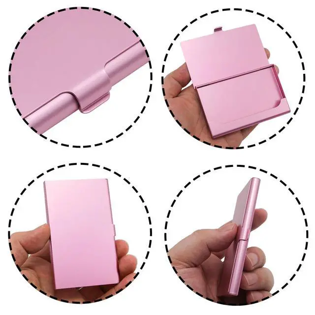 Alt view image 3 of 5 - 2 Pack Pink and Gold Metal Business Card Holder Case, Flip Cover Credit Business Card Holder, Purse Name Card Holders with Buckle-Lock