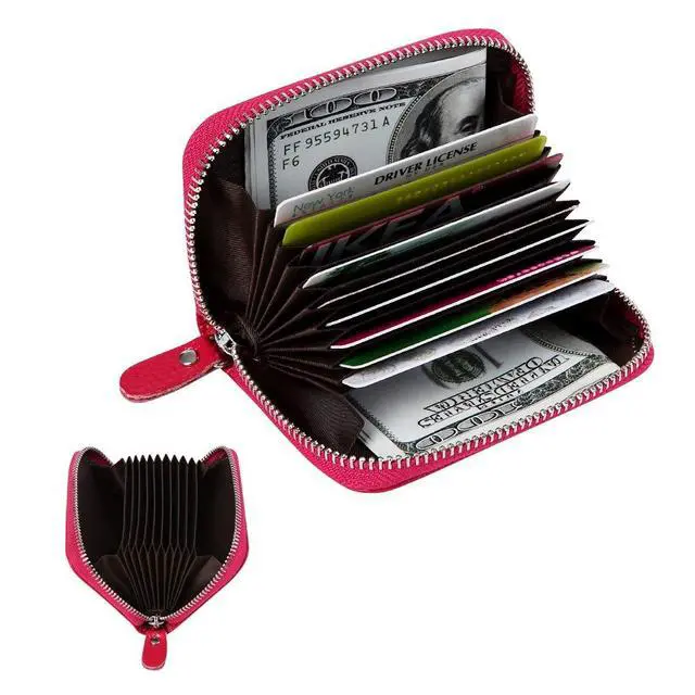 Alt view image 2 of 7 - Women's RFID Blocking 12 Slots Credit Card Holder Leather Accordion Wallet,rose