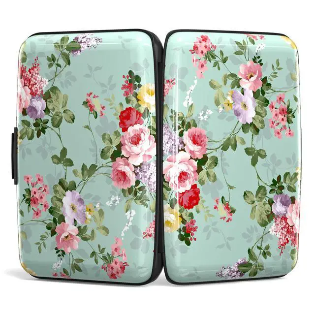 Alt view image 4 of 7 - Credit Card Holder for Women, Mini RFID Metal Credit Cards Wallet Cute Business Card Holder Pocket ID Case, Green Flowers