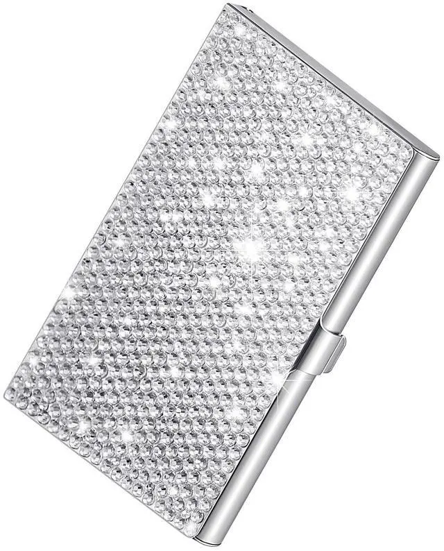 Main image of Bling Slim Metal Card HolderGlitter Business Card holder for Women, Professional Purse Name Card Holder Pocket Metal Case, Buckle Style Shut