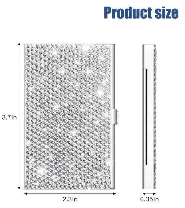 Alt view image 4 of 6 - Bling Slim Metal Card HolderGlitter Business Card holder for Women, Professional Purse Name Card Holder Pocket Metal Case, Buckle Style Shut