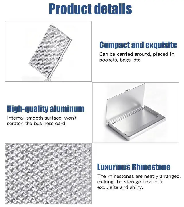 Alt view image 3 of 6 - Bling Slim Metal Card HolderGlitter Business Card holder for Women, Professional Purse Name Card Holder Pocket Metal Case, Buckle Style Shut
