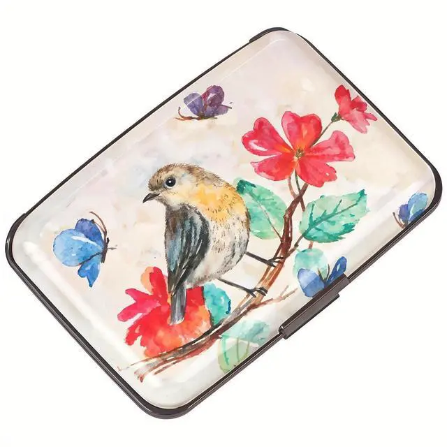 Main image of Credit Card Holder for Women Men RFID Blocking Wallet Small Business Metal Slim Mini Aluminum Hard Case for Women Men -Bird