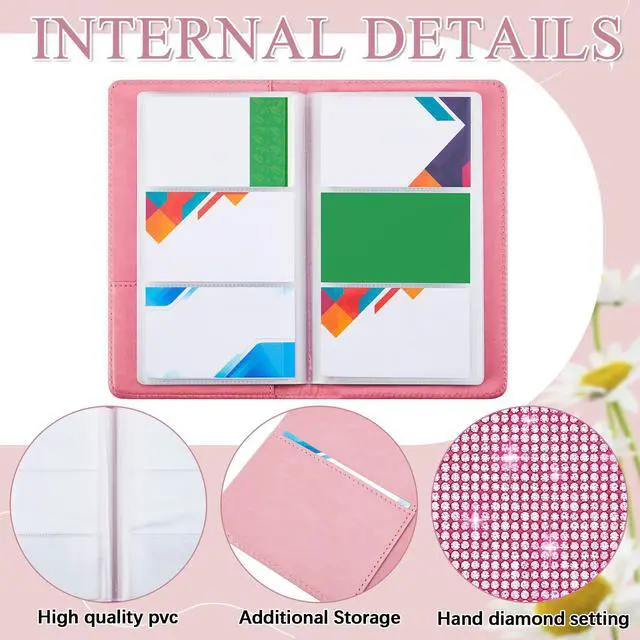 Alt view image 3 of 7 - Bling Business Card Holder with Rhinestone, 240 Capacity Business Credit Cards Organizer for Men Women PU Leather File Storage Booklet(Pink)
