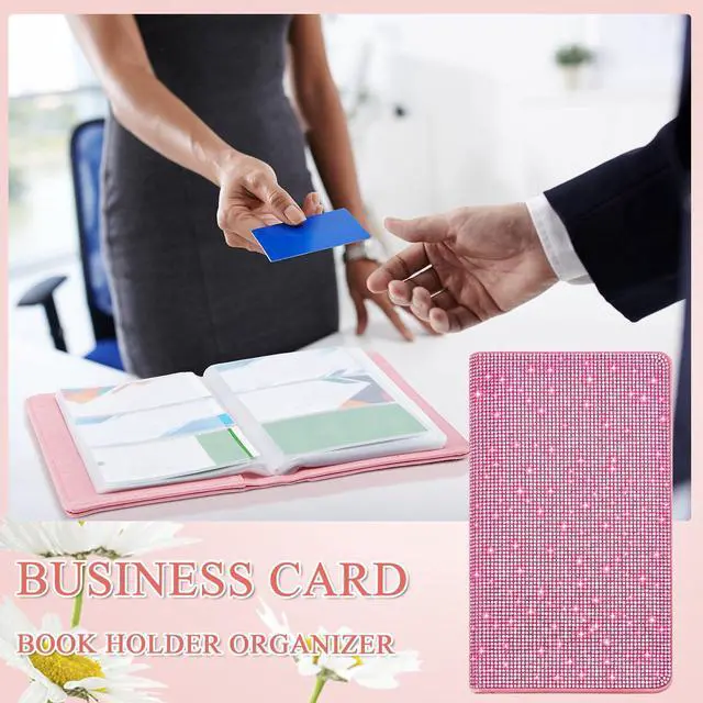 Alt view image 6 of 7 - Bling Business Card Holder with Rhinestone, 240 Capacity Business Credit Cards Organizer for Men Women PU Leather File Storage Booklet(Pink)