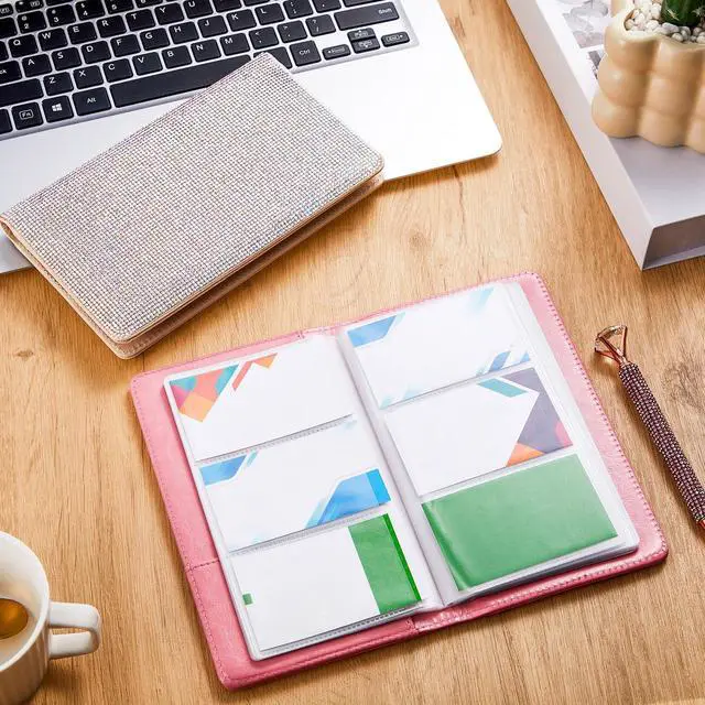 Alt view image 7 of 7 - Bling Business Card Holder with Rhinestone, 240 Capacity Business Credit Cards Organizer for Men Women PU Leather File Storage Booklet(Pink)