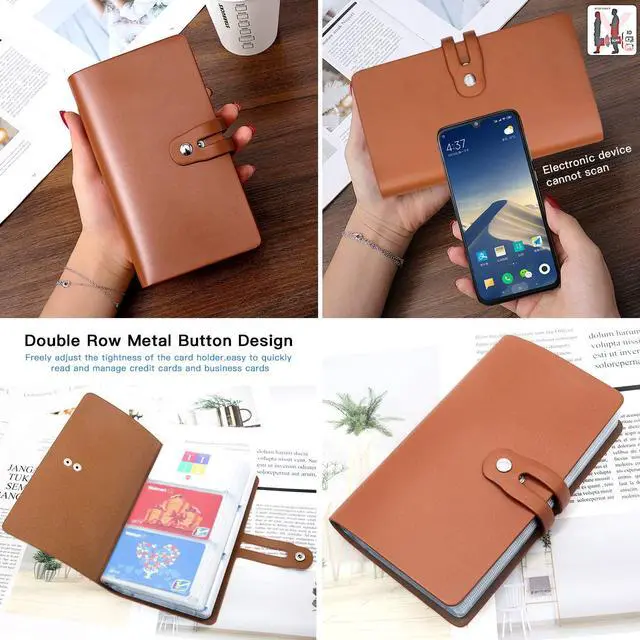 Alt view image 6 of 6 - RFID Credit Card Holder Business Card Organizer Business Card Holder, with 96 Card Slots Credit Card Protector for Managing Your Different Cards to Prevent Loss or Damage (Apricot)