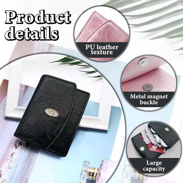 Alt view image 2 of 6 - Credit Card Holder for Women, PU Leather Card Holder Wallet Credit Card Organizer, Personalized Credit Card Wallet Credit Card Case with Magnetic Button (pink)