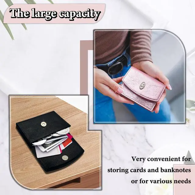 Alt view image 3 of 6 - Credit Card Holder for Women, PU Leather Card Holder Wallet Credit Card Organizer, Personalized Credit Card Wallet Credit Card Case with Magnetic Button (pink)