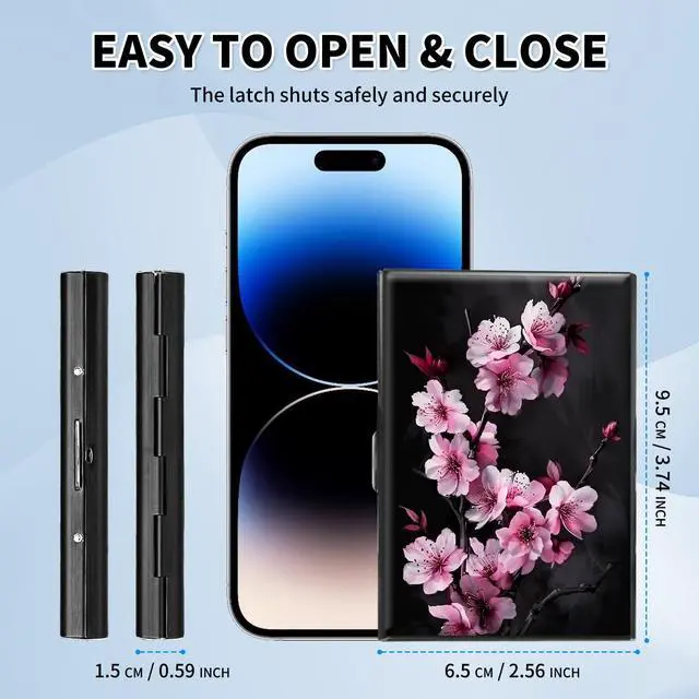 Alt view image 2 of 7 - Business Card Holder Metal Rfid Card Holder Unique Cherry Blossom Trees Pattern Style Design Credit Card Wallet With 6 Card Slots Black Credit Card Holder for Women Men