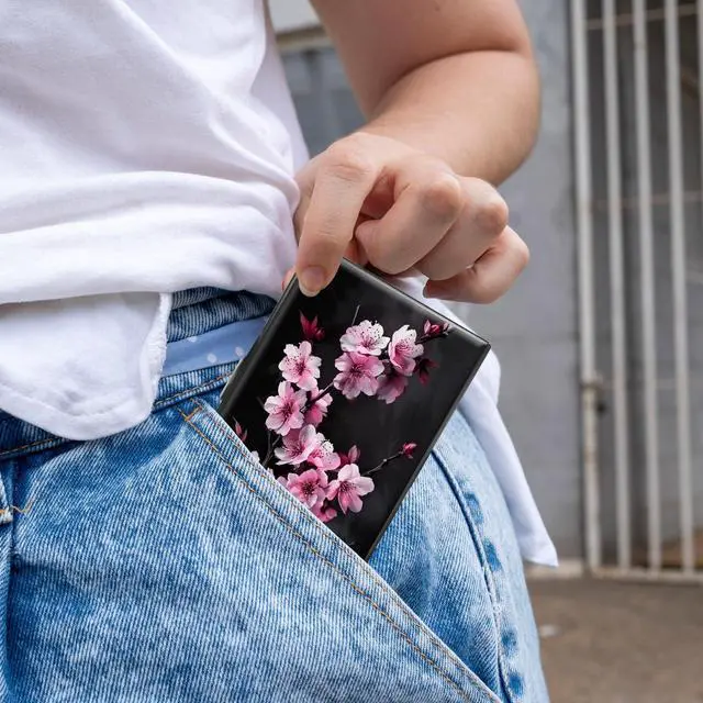 Alt view image 7 of 7 - Business Card Holder Metal Rfid Card Holder Unique Cherry Blossom Trees Pattern Style Design Credit Card Wallet With 6 Card Slots Black Credit Card Holder for Women Men