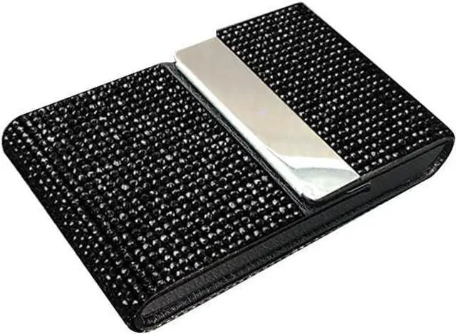 Main image of Bling Diamonds Business Card Holder Case with Magnetic Closure,Glitter Black Rhinestones Metal Credit Card Holder Name Card Storage Box for Girl Women