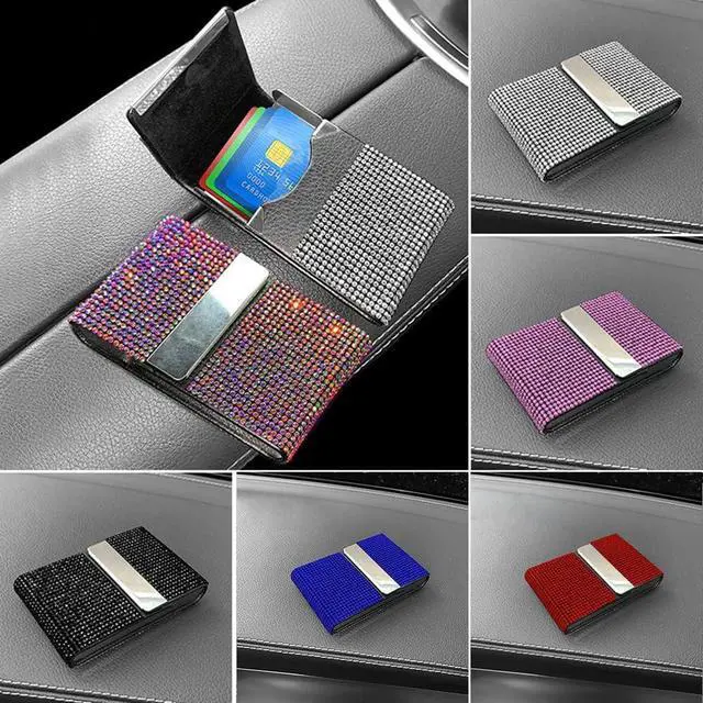 Alt view image 2 of 5 - Bling Diamonds Business Card Holder Case with Magnetic Closure,Glitter Black Rhinestones Metal Credit Card Holder Name Card Storage Box for Girl Women