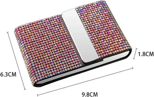 Alt view image 3 of 5 - Bling Diamonds Business Card Holder Case with Magnetic Closure,Glitter Black Rhinestones Metal Credit Card Holder Name Card Storage Box for Girl Women