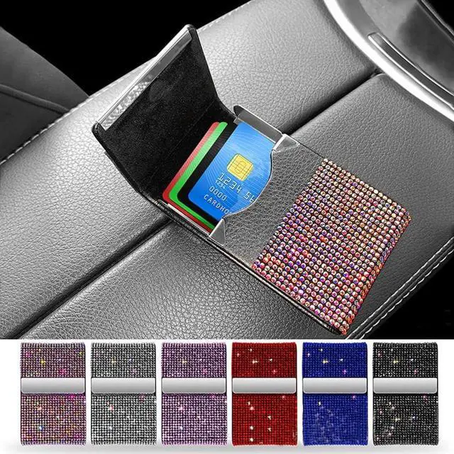 Alt view image 4 of 5 - Bling Diamonds Business Card Holder Case with Magnetic Closure,Glitter Black Rhinestones Metal Credit Card Holder Name Card Storage Box for Girl Women