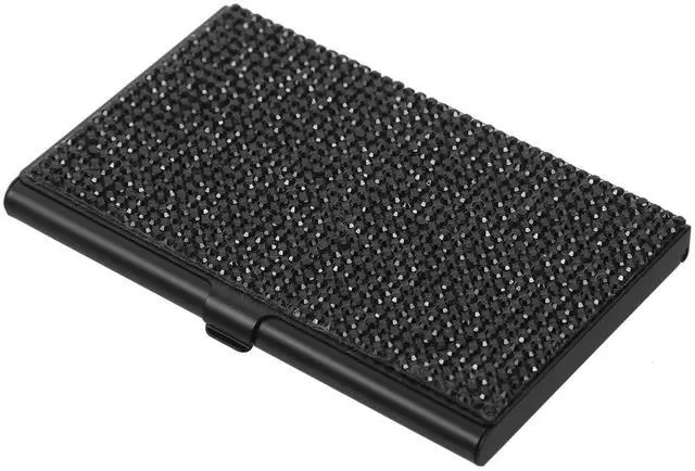 Main image of Rhinestone Business Card Holder Portable Metal Card Organizer Box Compact Cards Storage Case for Office Desk Use and Professional Meetings 3.62X2.28X0.31In