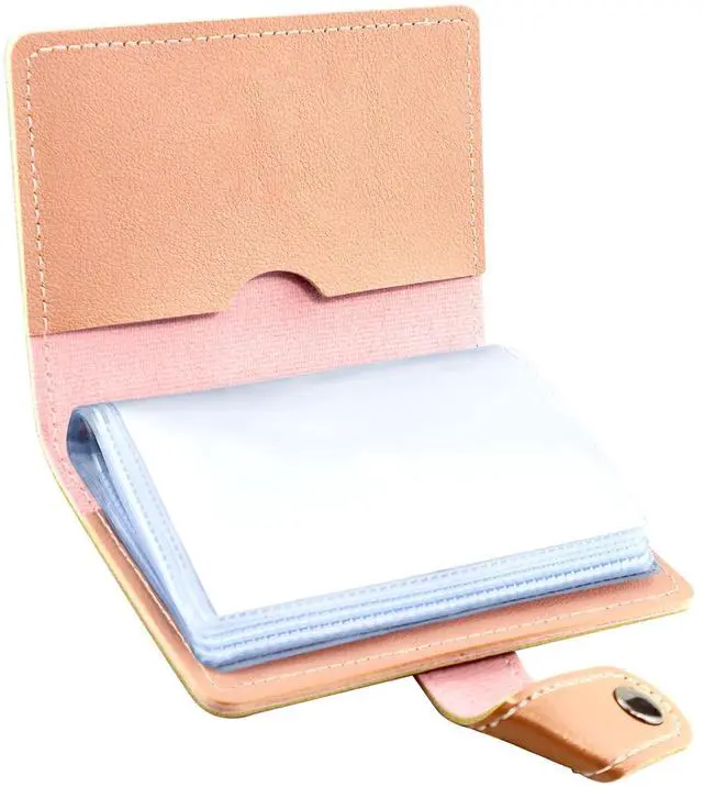 Main image of Leather Business Card Holder, 26 Card Slots, RFID Blocking Secure Professional Card Organizer with Snap Closure (Pink)