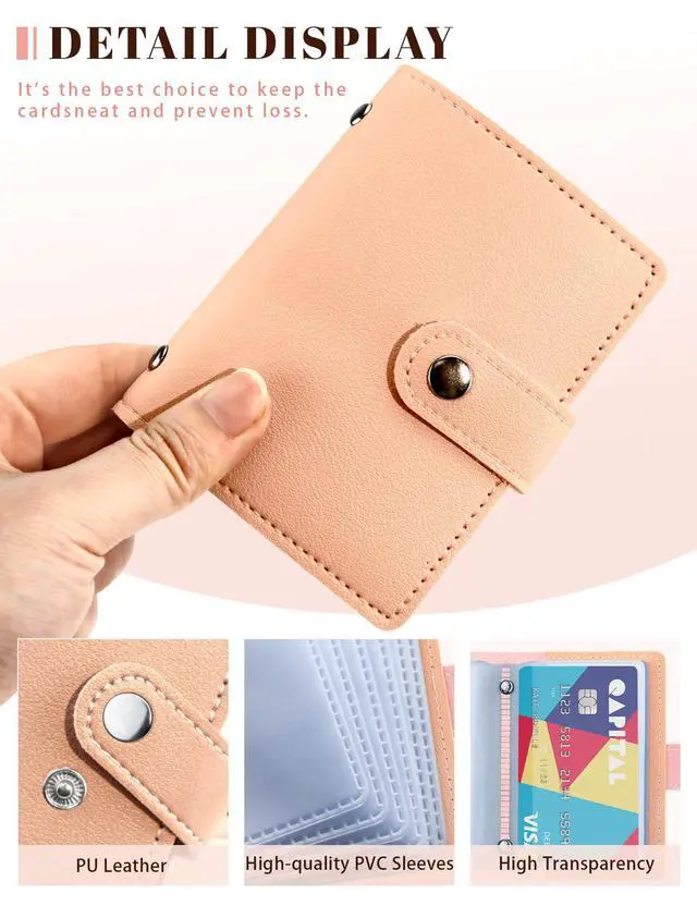Alt view image 4 of 7 - Leather Business Card Holder, 26 Card Slots, RFID Blocking Secure Professional Card Organizer with Snap Closure (Pink)