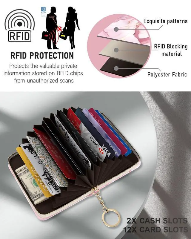 Alt view image 3 of 7 - Credit Card Holder, Stylish RFID-Blocking Women's Slim Wallet Perfect for Business and Everyday Use, Keep Your Belongings Safe and Organized (Pink Marble)