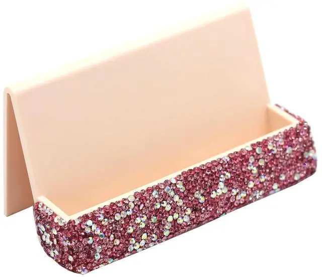 Main image of Bling Rhinestone Crystal Business Card Holder for Desk Business Card Display Stand Desktop Business Card Holders (Pink)