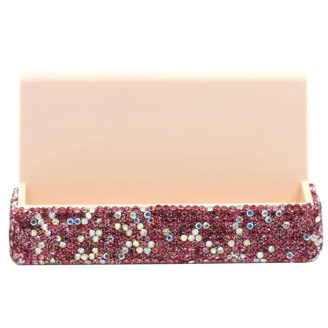 Alt view image 3 of 5 - Bling Rhinestone Crystal Business Card Holder for Desk Business Card Display Stand Desktop Business Card Holders (Pink)