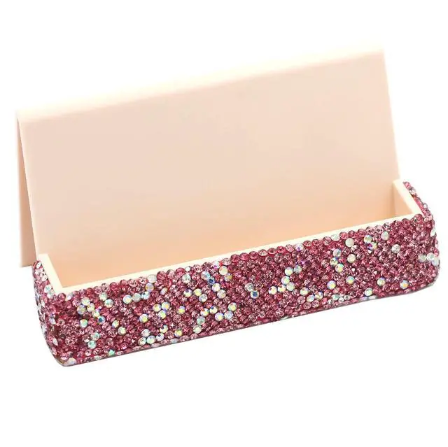 Alt view image 2 of 5 - Bling Rhinestone Crystal Business Card Holder for Desk Business Card Display Stand Desktop Business Card Holders (Pink)