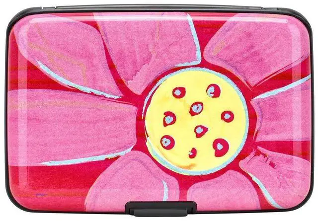 Main image of RFID Blocking Credit Cards Holder Aluminum Wallet Metal ID Case for Men Women (Big pink flower)