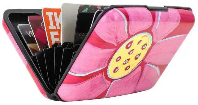 Alt view image 6 of 7 - RFID Blocking Credit Cards Holder Aluminum Wallet Metal ID Case for Men Women (Big pink flower)