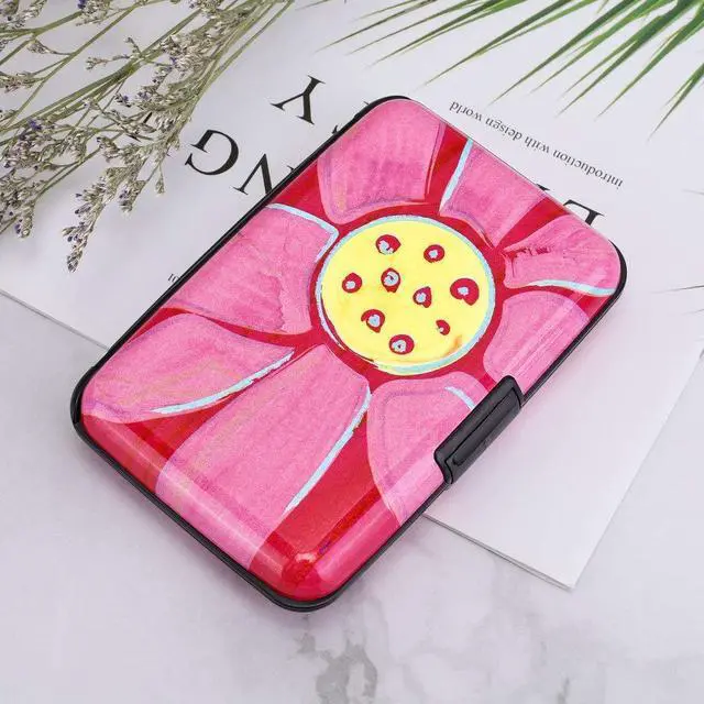 Alt view image 7 of 7 - RFID Blocking Credit Cards Holder Aluminum Wallet Metal ID Case for Men Women (Big pink flower)
