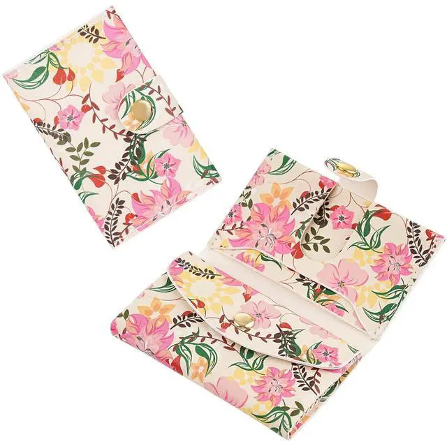 Main image of Credit Card Holder and Business Card Holder with Coin Pocket, Slim Minimalist Leather Wallet with ID Window for Women and Men - Pink Flowers