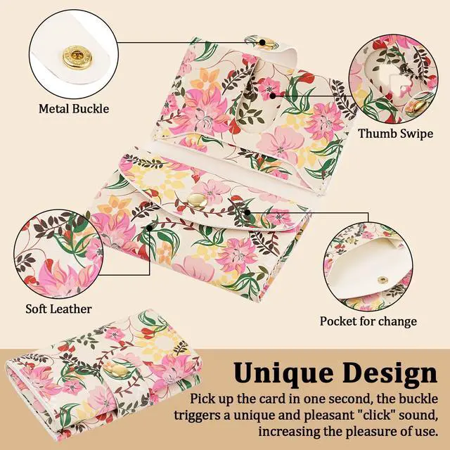 Alt view image 2 of 7 - Credit Card Holder and Business Card Holder with Coin Pocket, Slim Minimalist Leather Wallet with ID Window for Women and Men - Pink Flowers