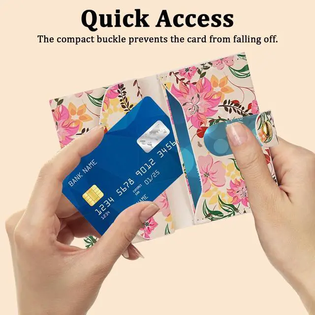 Alt view image 4 of 7 - Credit Card Holder and Business Card Holder with Coin Pocket, Slim Minimalist Leather Wallet with ID Window for Women and Men - Pink Flowers