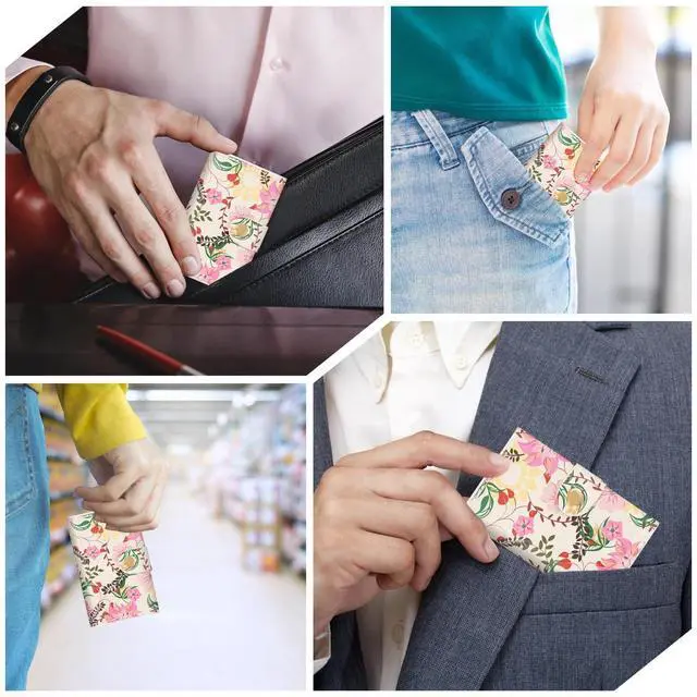 Alt view image 5 of 7 - Credit Card Holder and Business Card Holder with Coin Pocket, Slim Minimalist Leather Wallet with ID Window for Women and Men - Pink Flowers