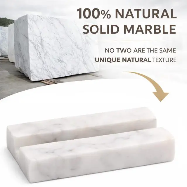 Alt view image 3 of 7 - Business Card Holder for Desk, White Carrara Marble
