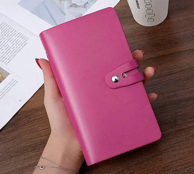 Alt view image 2 of 2 - RFID Credit Card Holder book,Leather Business Card Organizer for Women Men 96 Card Slots (Rose pink)