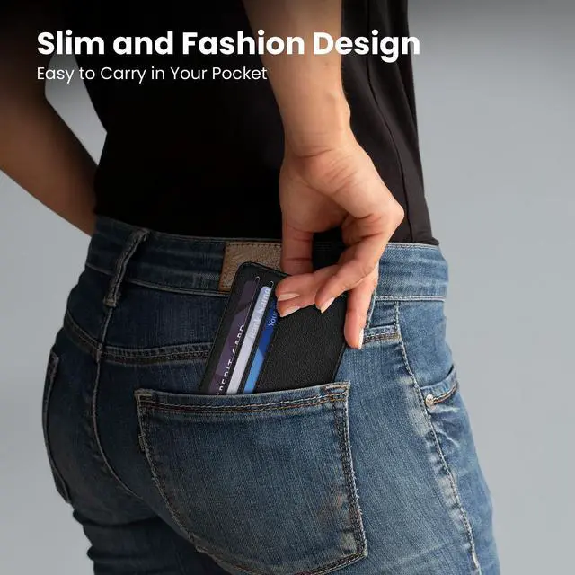 Alt view image 4 of 7 - Credit Card Holder for Women Minimalist Wallet, RFID Blocking Wallets Card Cases, Small Wallets with ID Window for Women Men, Black