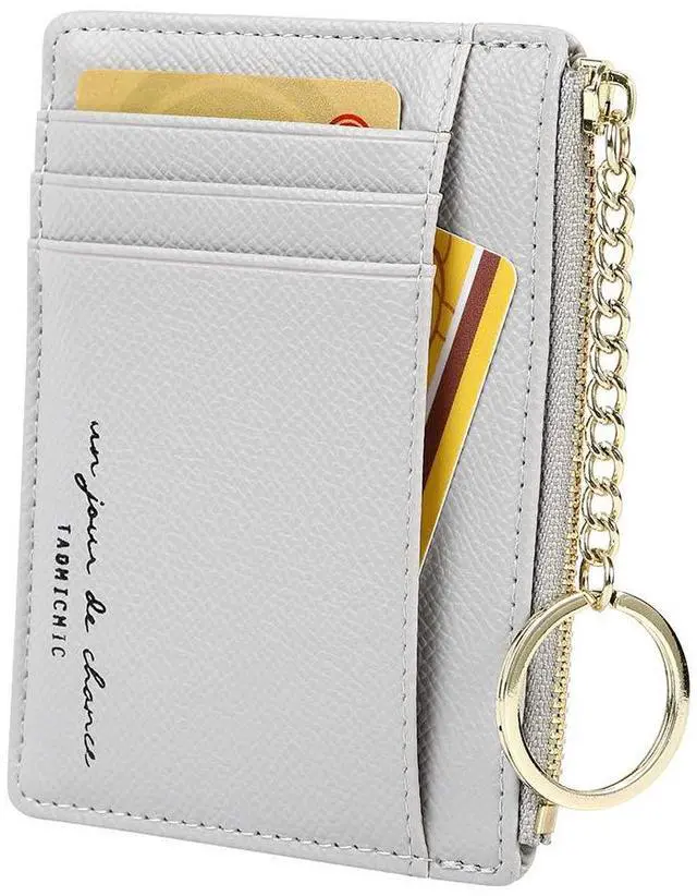 Main image of Women's 8 Cards Slim Minimalist Card Holder Coin Changes Purse Keychain Front Pocket Wallet, grey
