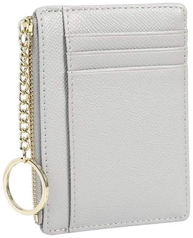 Alt view image 3 of 7 - Women's 8 Cards Slim Minimalist Card Holder Coin Changes Purse Keychain Front Pocket Wallet, grey