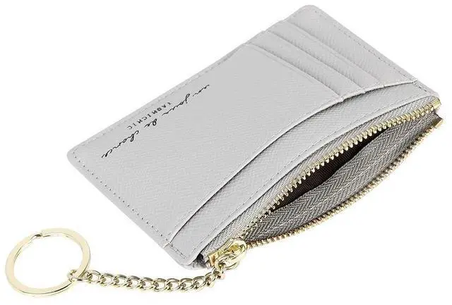Alt view image 4 of 7 - Women's 8 Cards Slim Minimalist Card Holder Coin Changes Purse Keychain Front Pocket Wallet, grey