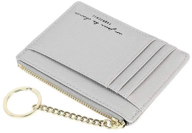 Alt view image 5 of 7 - Women's 8 Cards Slim Minimalist Card Holder Coin Changes Purse Keychain Front Pocket Wallet, grey