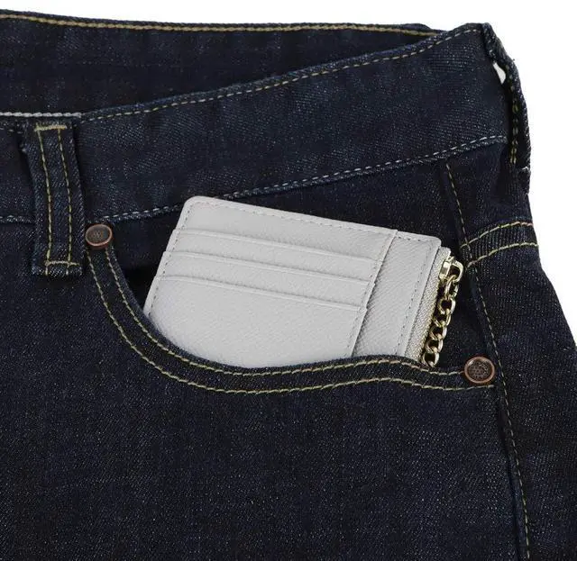 Alt view image 7 of 7 - Women's 8 Cards Slim Minimalist Card Holder Coin Changes Purse Keychain Front Pocket Wallet, grey