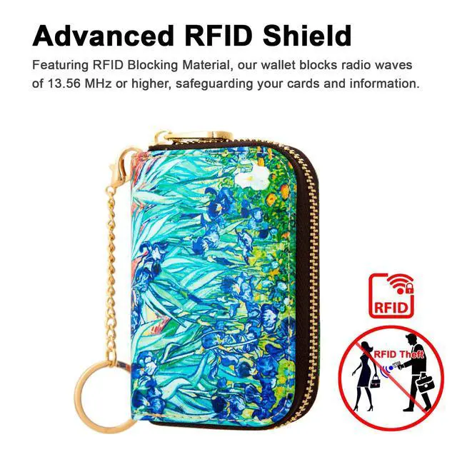 Alt view image 2 of 7 - Credit Card Holder, RFID Blocking Wallet for Women Small Slim Leather Wallets with Keychain Zipper Business Cards Case (Vincent van Gogh Irises)