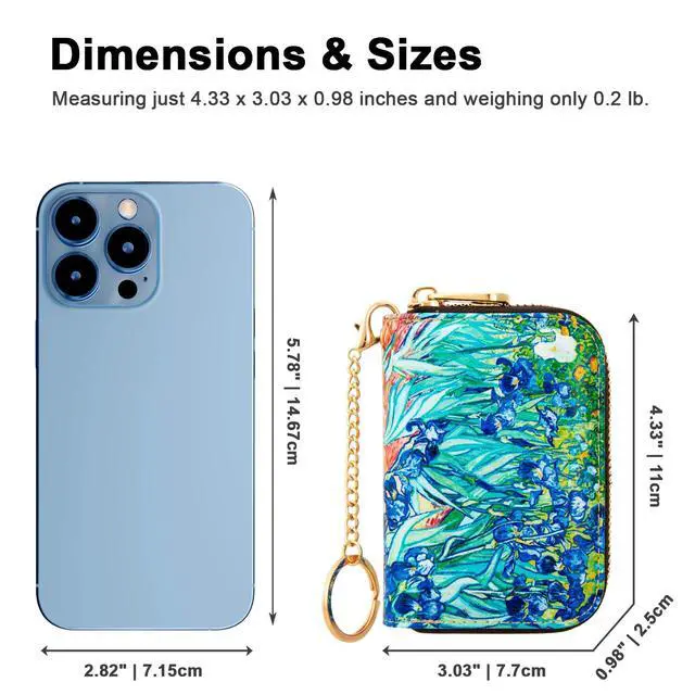Alt view image 4 of 7 - Credit Card Holder, RFID Blocking Wallet for Women Small Slim Leather Wallets with Keychain Zipper Business Cards Case (Vincent van Gogh Irises)