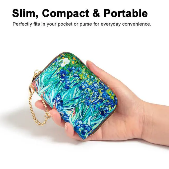 Alt view image 5 of 7 - Credit Card Holder, RFID Blocking Wallet for Women Small Slim Leather Wallets with Keychain Zipper Business Cards Case (Vincent van Gogh Irises)