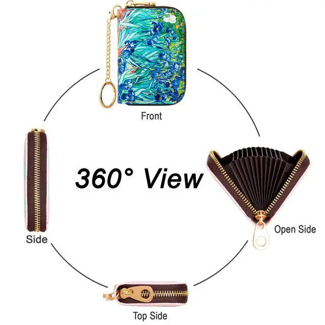Alt view image 6 of 7 - Credit Card Holder, RFID Blocking Wallet for Women Small Slim Leather Wallets with Keychain Zipper Business Cards Case (Vincent van Gogh Irises)