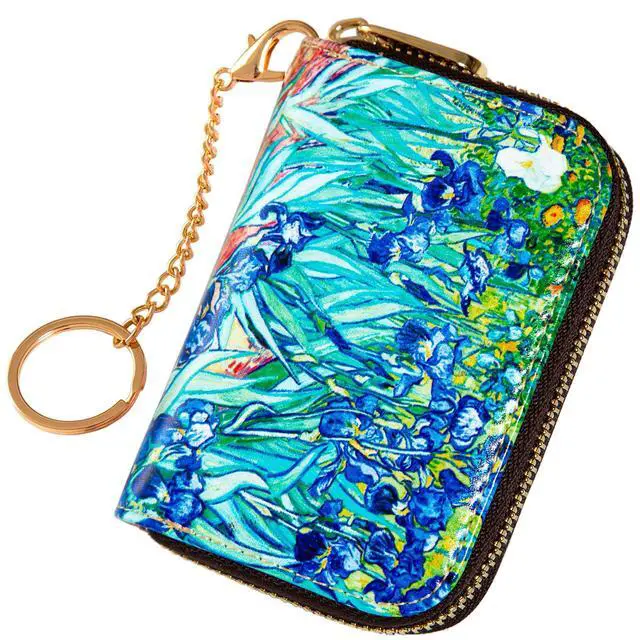 Alt view image 7 of 7 - Credit Card Holder, RFID Blocking Wallet for Women Small Slim Leather Wallets with Keychain Zipper Business Cards Case (Vincent van Gogh Irises)