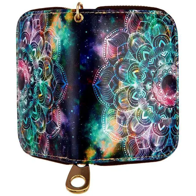 Alt view image 3 of 7 - Womens Credit Card Holder Wallet Zipper Leather Card Case RFID Blocking Keychain (AA Mandala in the Galaxy)