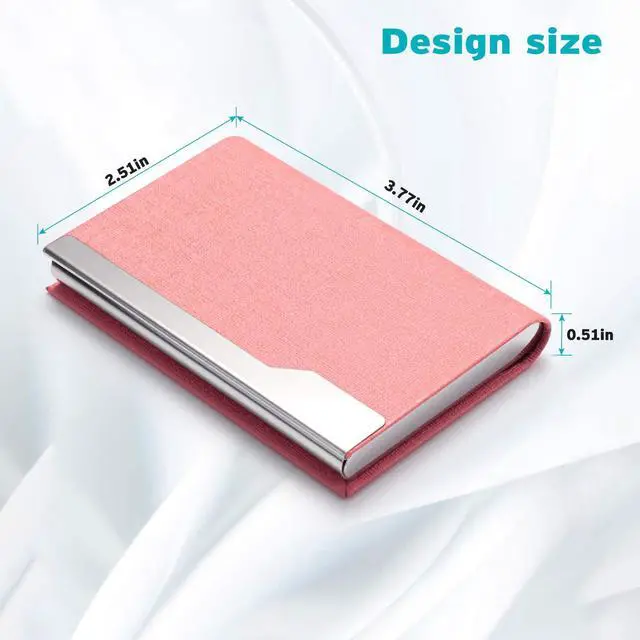 Alt view image 3 of 7 - Business Card Holder Case - Luxury PU Leather Name Card Holder & Stainless Steel Multi Card Case, Slim Metal Pocket Card Holder Wallet Credit Card ID Case/Holder with Magnetic Shut - Pink