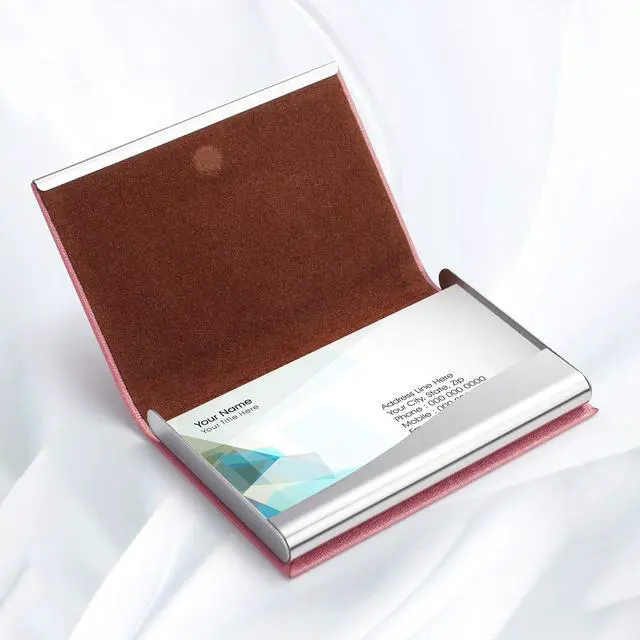 Alt view image 4 of 7 - Business Card Holder Case - Luxury PU Leather Name Card Holder & Stainless Steel Multi Card Case, Slim Metal Pocket Card Holder Wallet Credit Card ID Case/Holder with Magnetic Shut - Pink