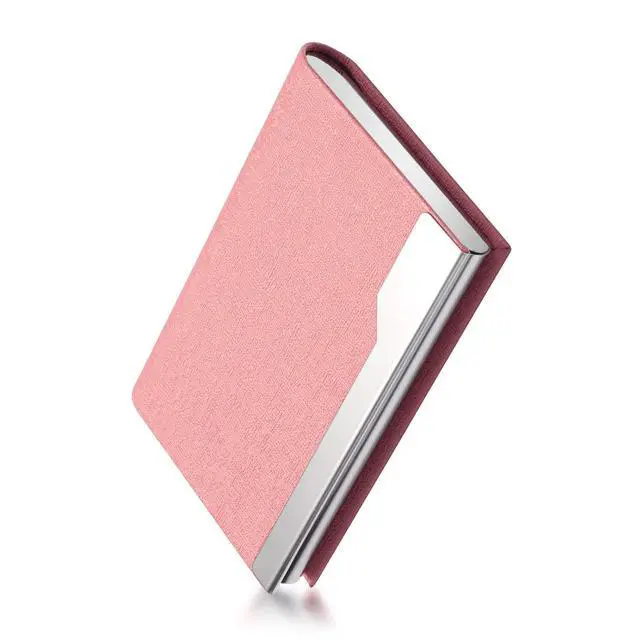 Alt view image 2 of 7 - Business Card Holder Case - Luxury PU Leather Name Card Holder & Stainless Steel Multi Card Case, Slim Metal Pocket Card Holder Wallet Credit Card ID Case/Holder with Magnetic Shut - Pink